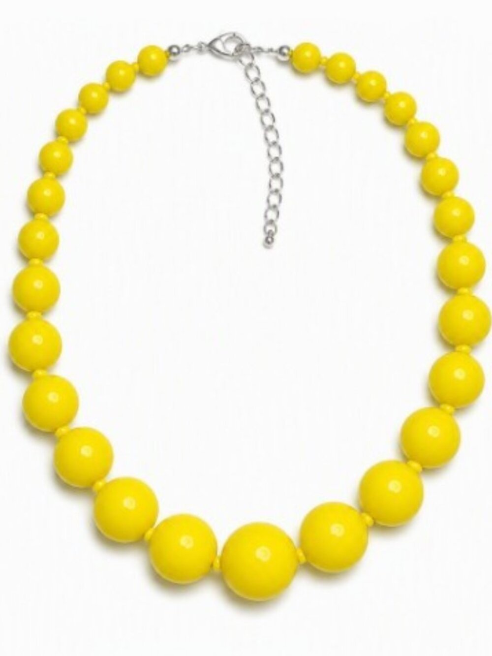 Vintage Silver-Tone Yellow Lucite Graduated Bead Statement Necklace Adjustable